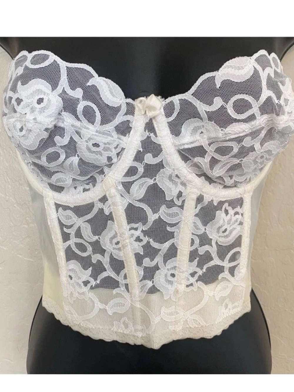 VTG Valmont Union Made Bustier Size 34C White Cream Lace Corset Bra Lingerie